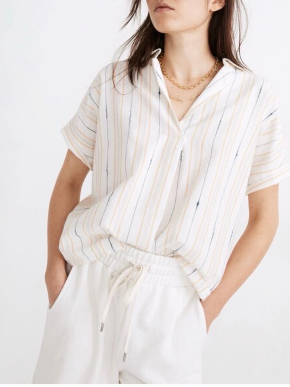 Madewell Park Popover Shirt in Textured Stripe